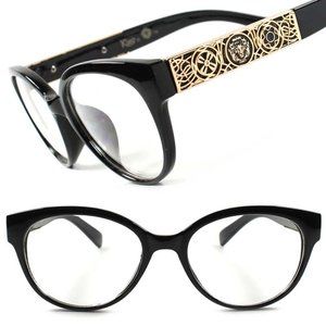 Gorgeous Gold Sexy Womens Cat Eye Clear Glasses